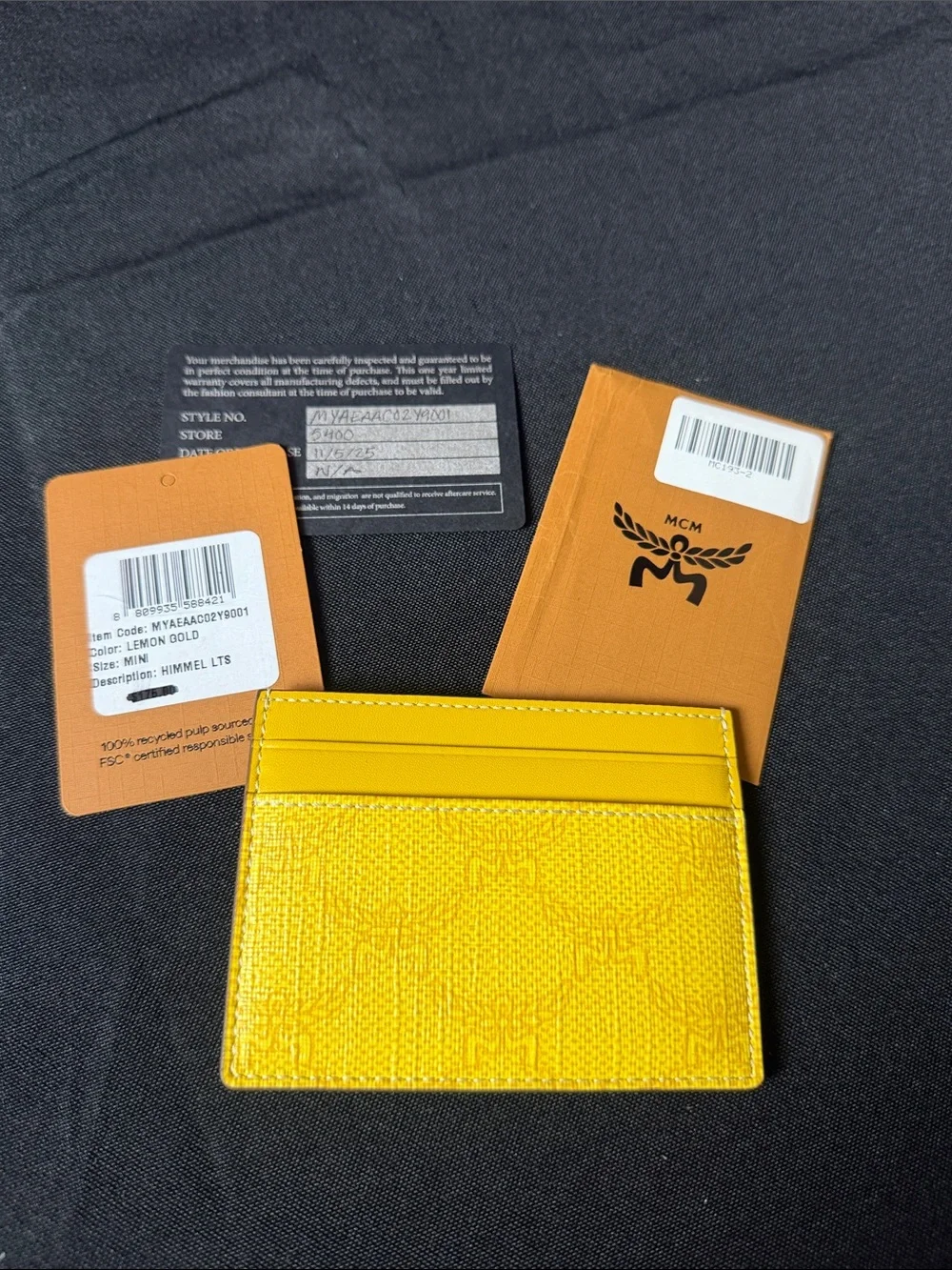 MCM Lemon Gold Leather Slim Card Sleeve NWT